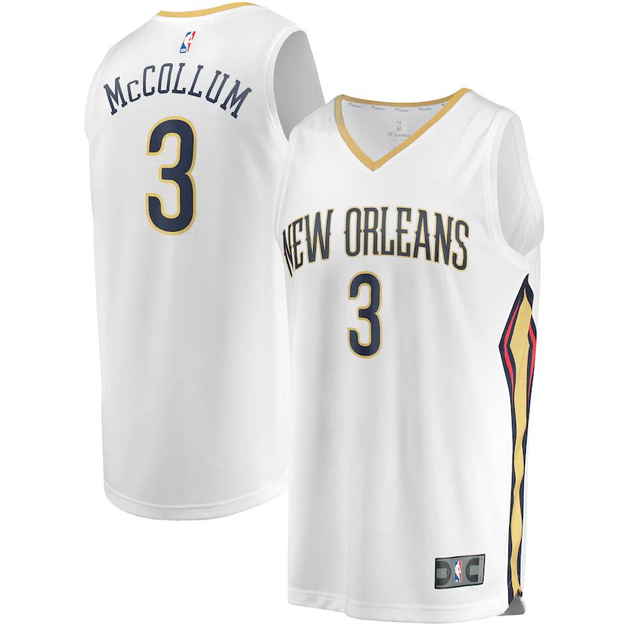 Men New Orleans Pelicans #3 C.J. McCollum Fanatics Branded White Association Edition 2022-23 Fast Break Replica NBA Jersey